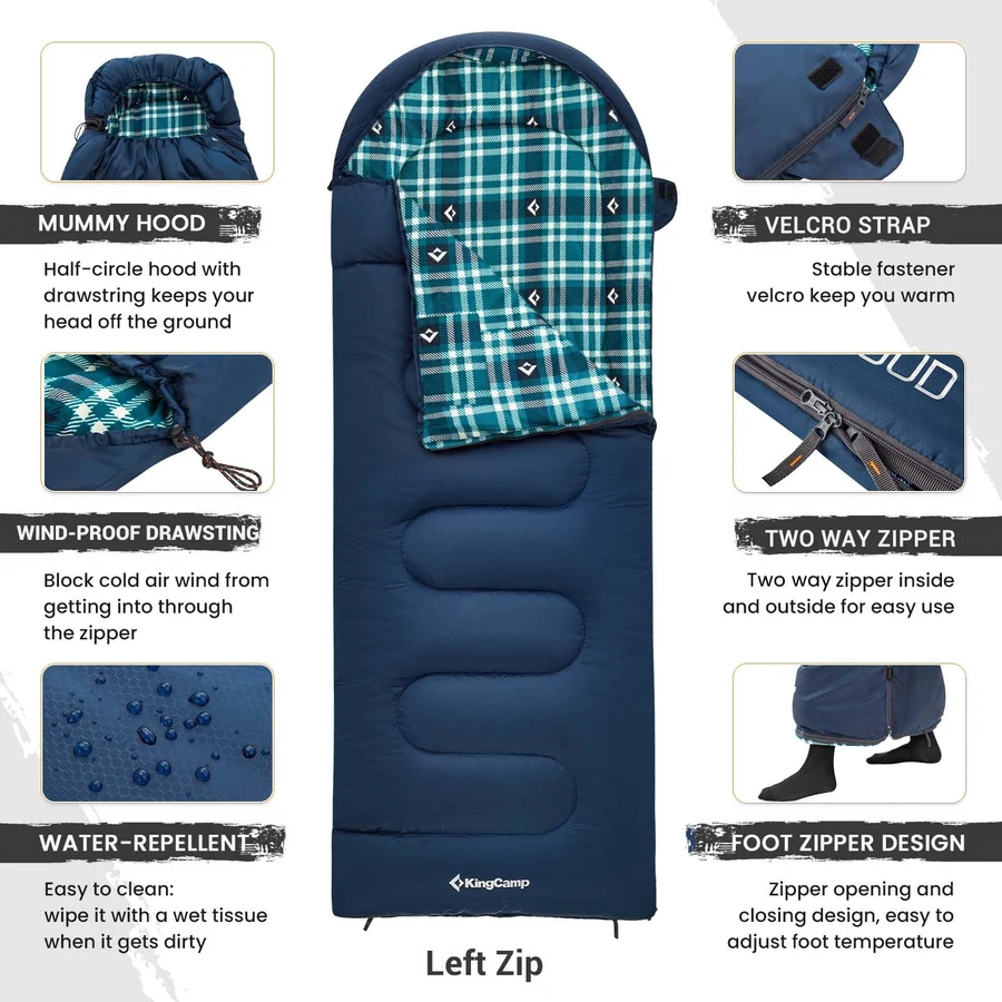 KingCamp 32F Flannel-Lined 3-Season Sleeping Bag