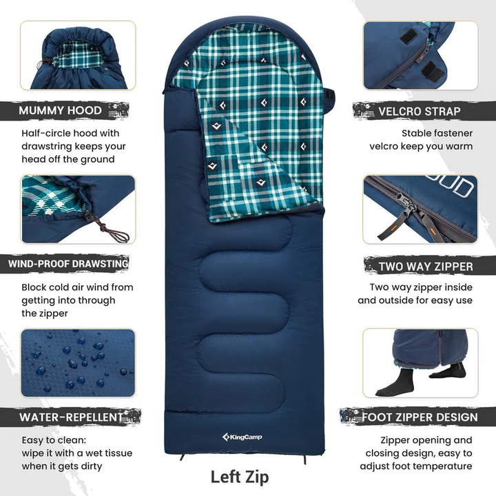KingCamp 32F Flannel-Lined 3-Season Sleeping Bag