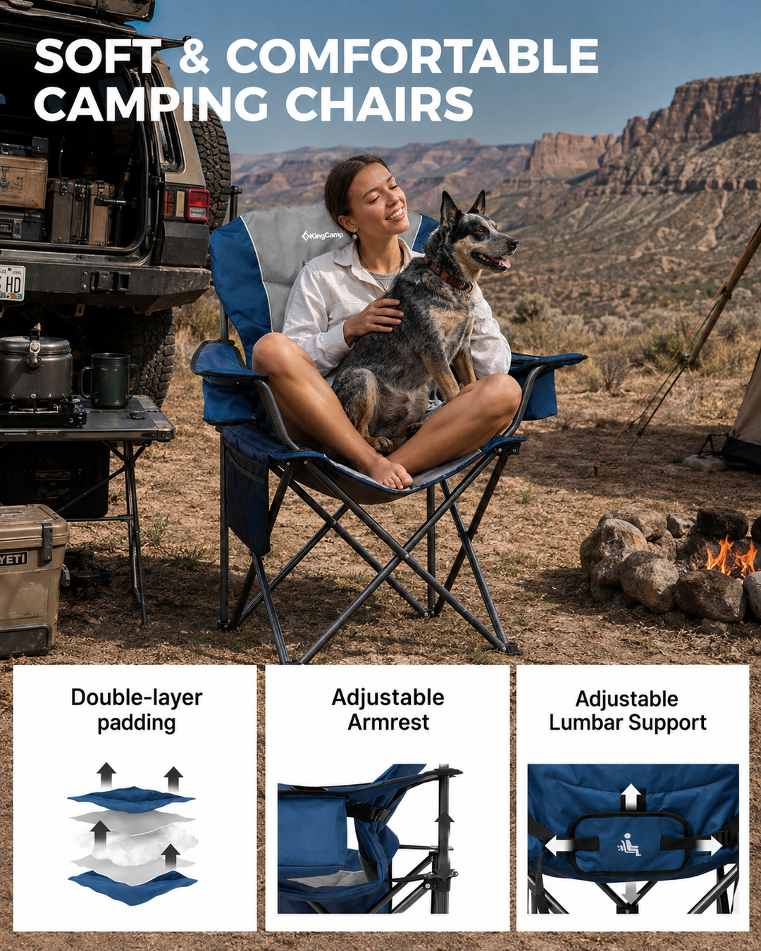 KingCamp JUNIPER C10 Oversized Folding Chair with Adjustable Lumbar Support