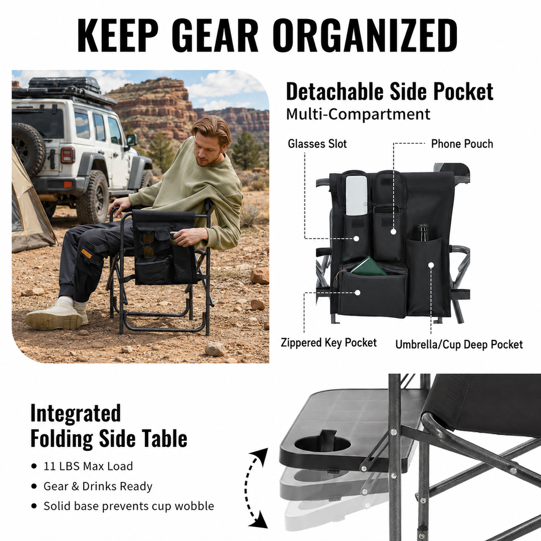 KingCamp ASH B10 Heavy Duty Director's Chair with Side Table