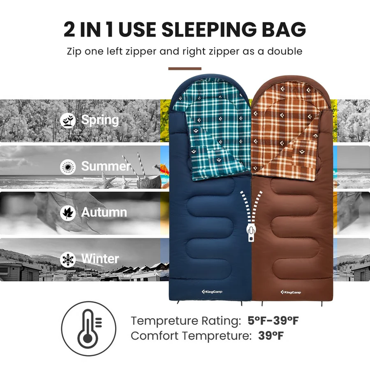 KingCamp 32F Flannel-Lined 3-Season Sleeping Bag