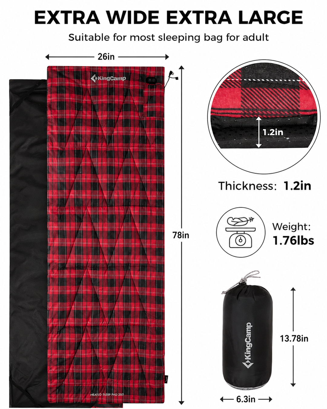 KingCamp 6-Zone Heated Sleeping Bag Liner & Cot Mat