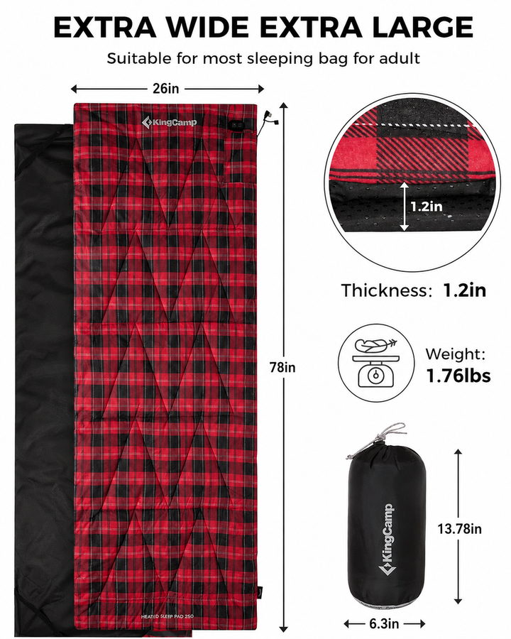 KingCamp 6-Zone Heated Sleeping Bag Liner & Cot Mat