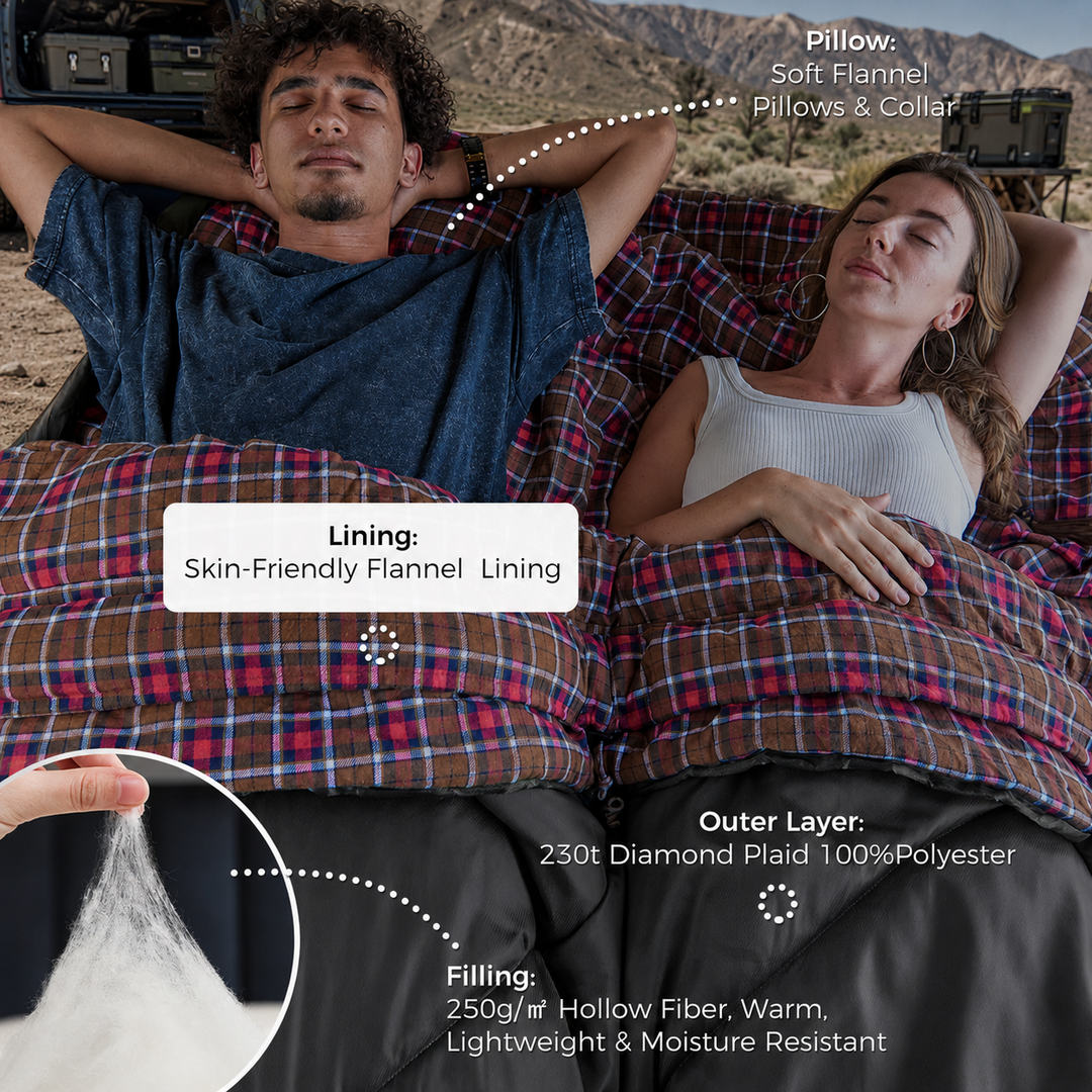 KingCamp FREESPACE 250D Flannel-Lined Double Sleeping Bag