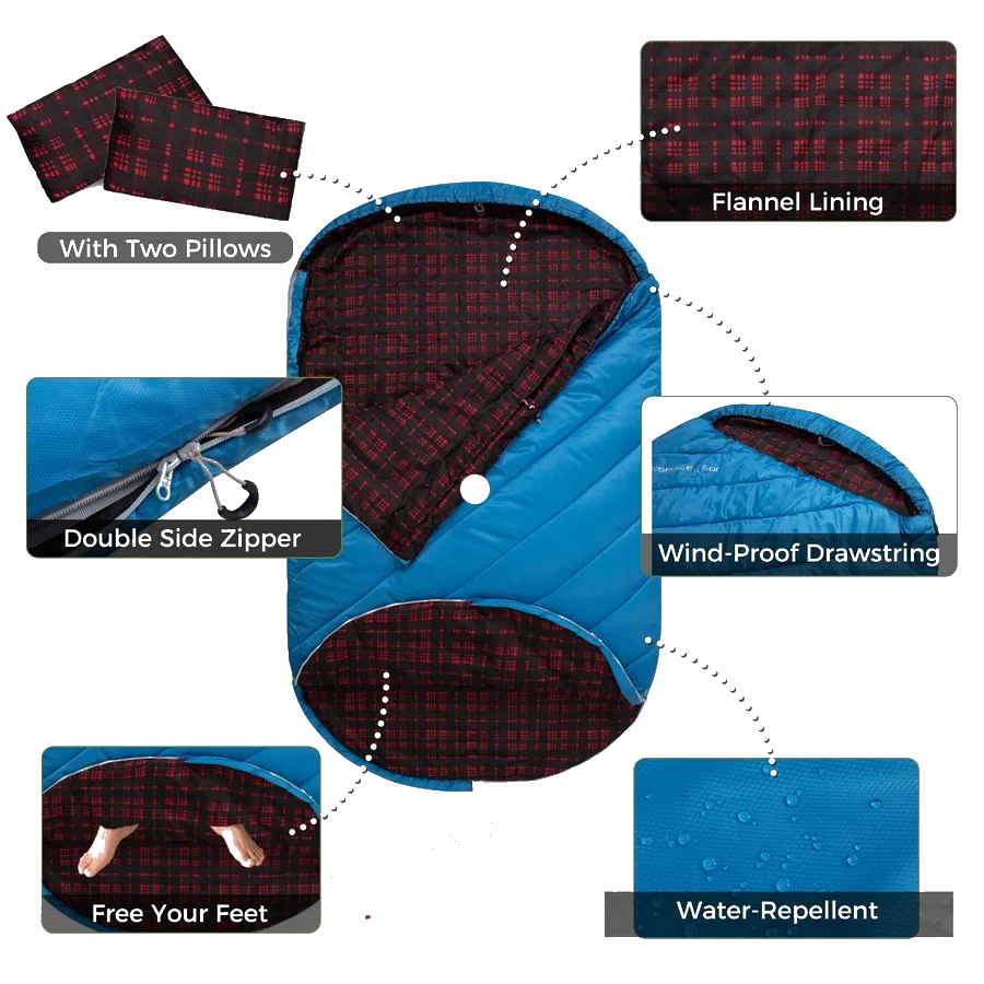 KingCamp FREESPACE 250D Flannel-Lined Double Sleeping Bag