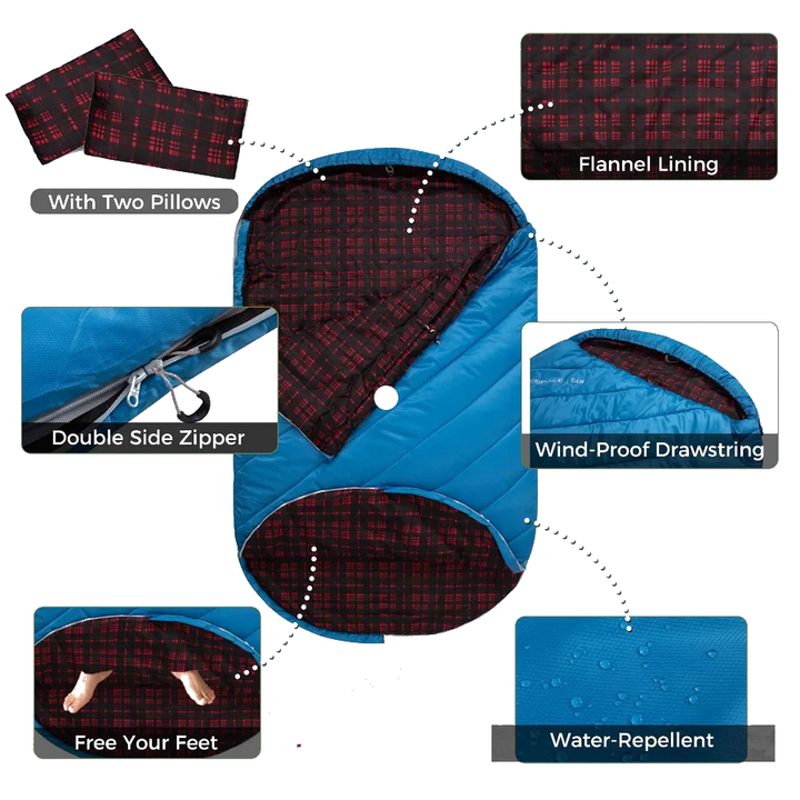 KingCamp FREESPACE 250D Flannel-Lined Double Sleeping Bag