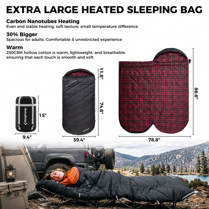 KingCamp FREESPACE HEATING 250 Extra-Wide Heated Sleeping Bag