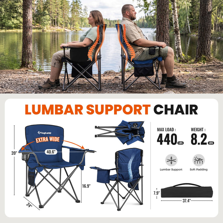 Lumbar support camp chair, 440 lb capacity, 8.2 lb weight