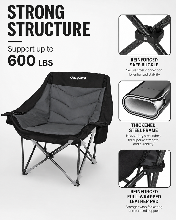 KingCamp Oversized Padded Camp Chair with Cooler Pouch