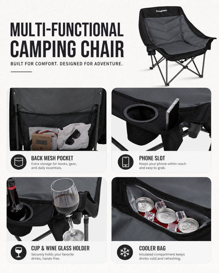 KingCamp Oversized Padded Camp Chair with Cooler Pouch