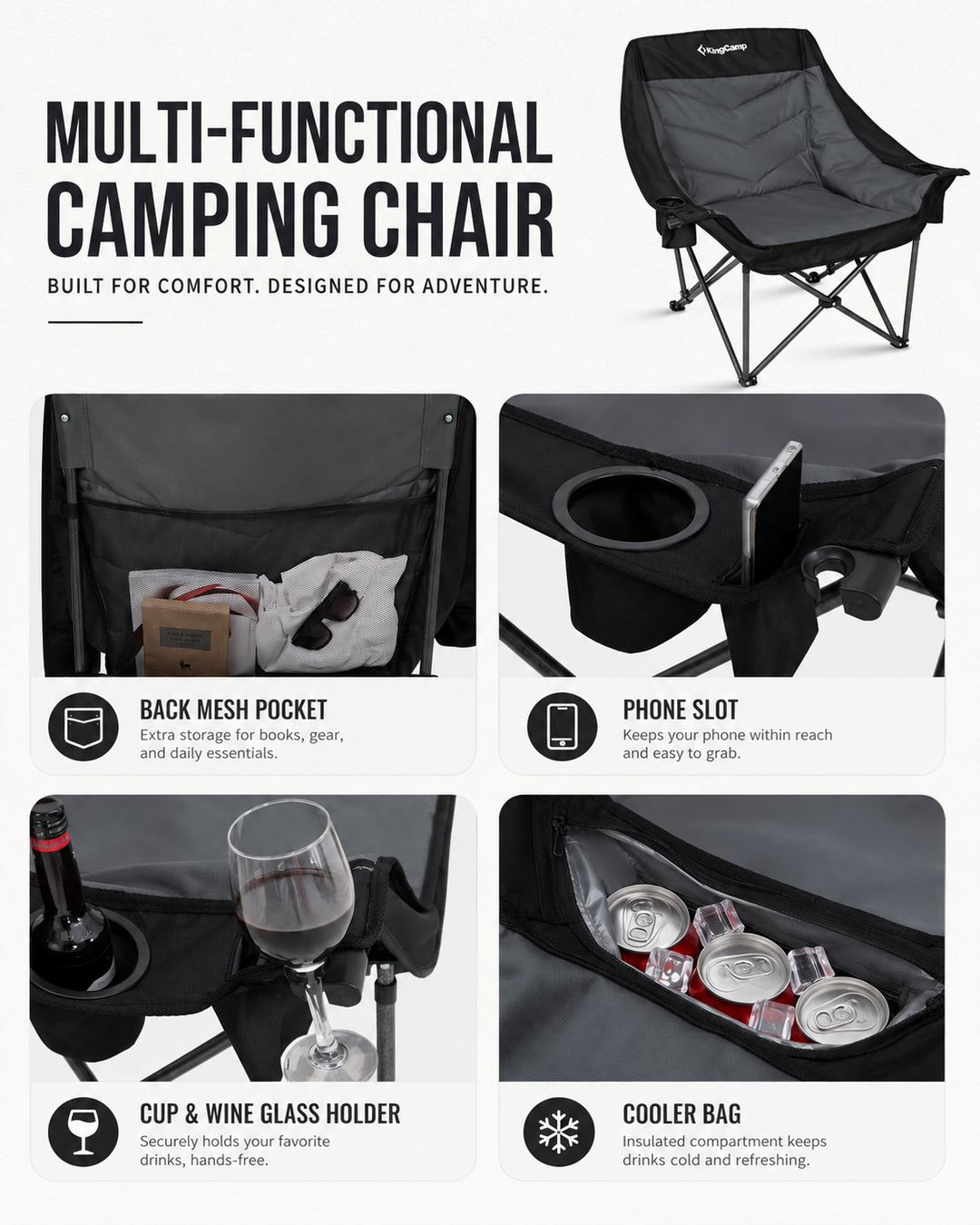 KingCamp VOLCAPETRA Oversized Padded Camping Sofa Chair