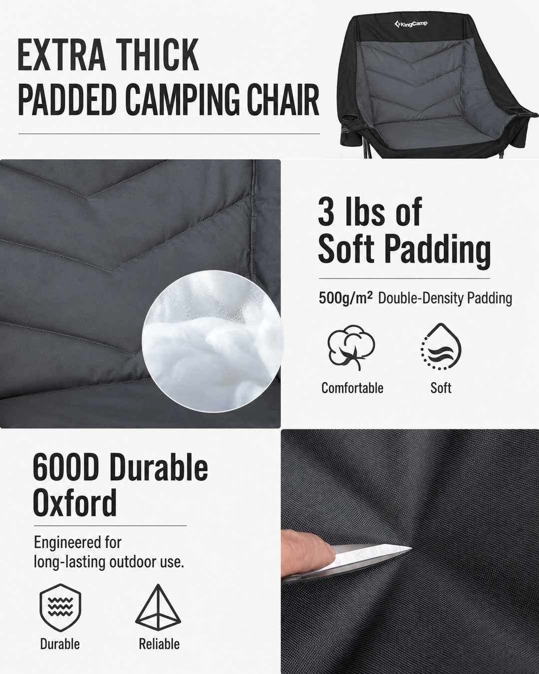 KingCamp Oversized Padded Camp Chair with Cooler Pouch