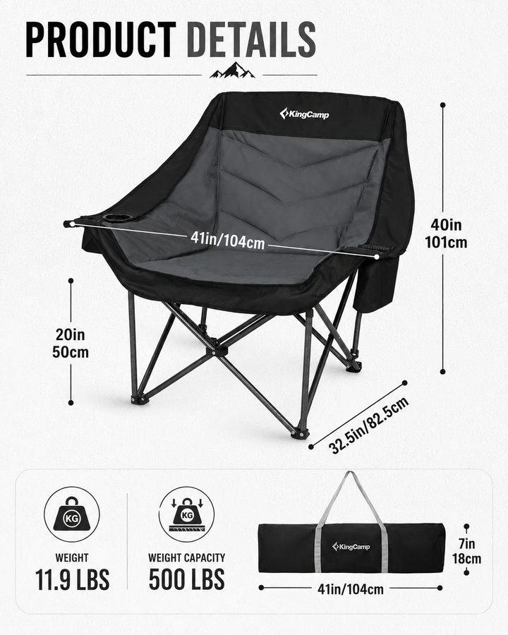 KingCamp Oversized Padded Camp Chair with Cooler Pouch