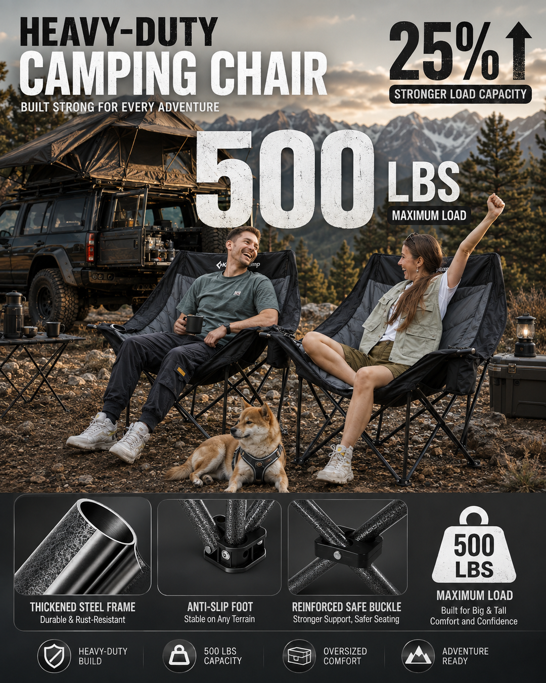 KingCamp Oversized Padded Camp Chair with Cooler Pouch