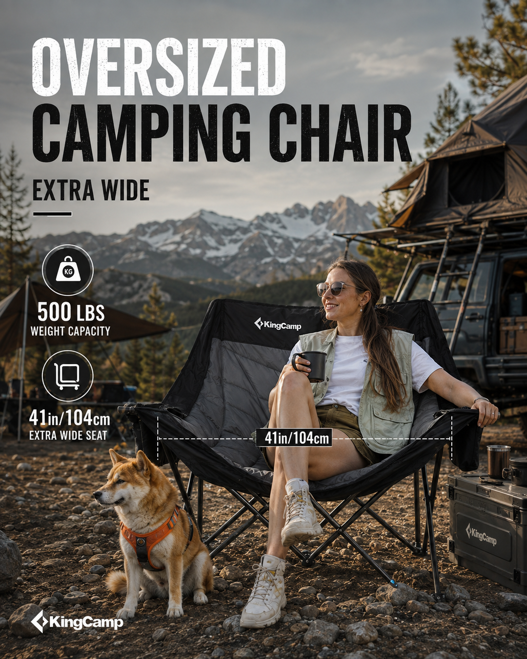 KingCamp Oversized Padded Camp Chair with Cooler Pouch