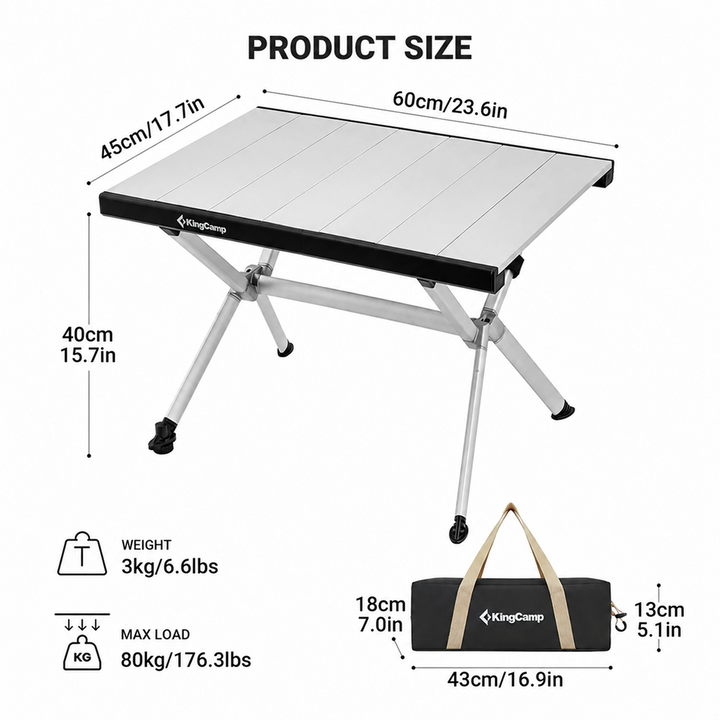 KingCamp Small Camping Aluminium Roll-Up Table