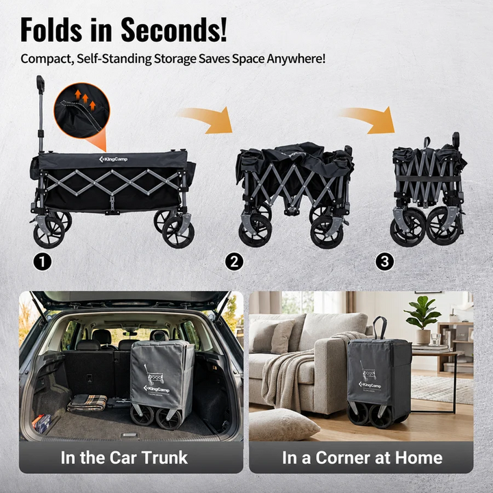 KingCamp TrailMate S6 Compact Folding Wagon — 150L, 330 lb Capacity