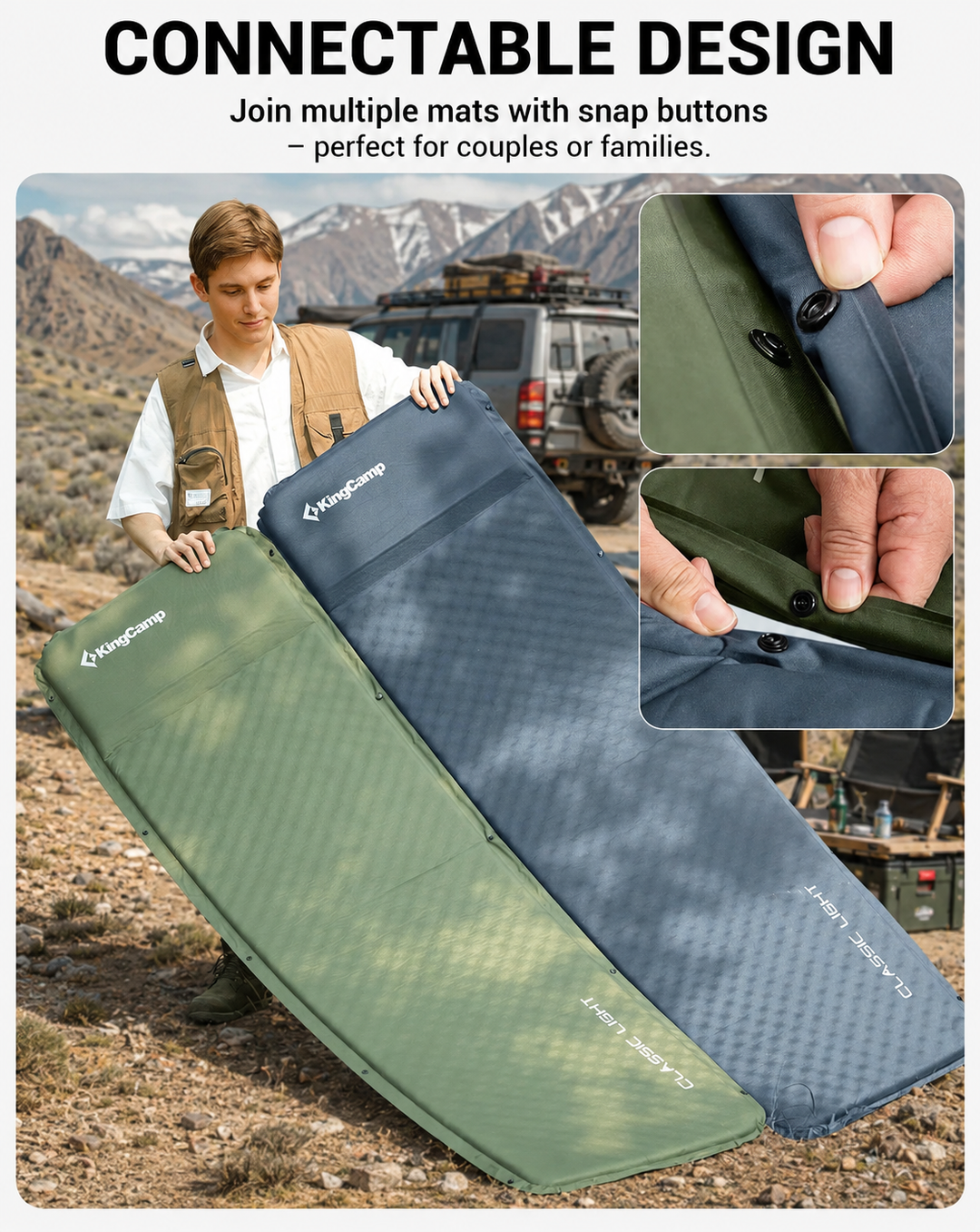 KingCamp Self-Inflating Sleeping Pad with Built-In Pillow — L