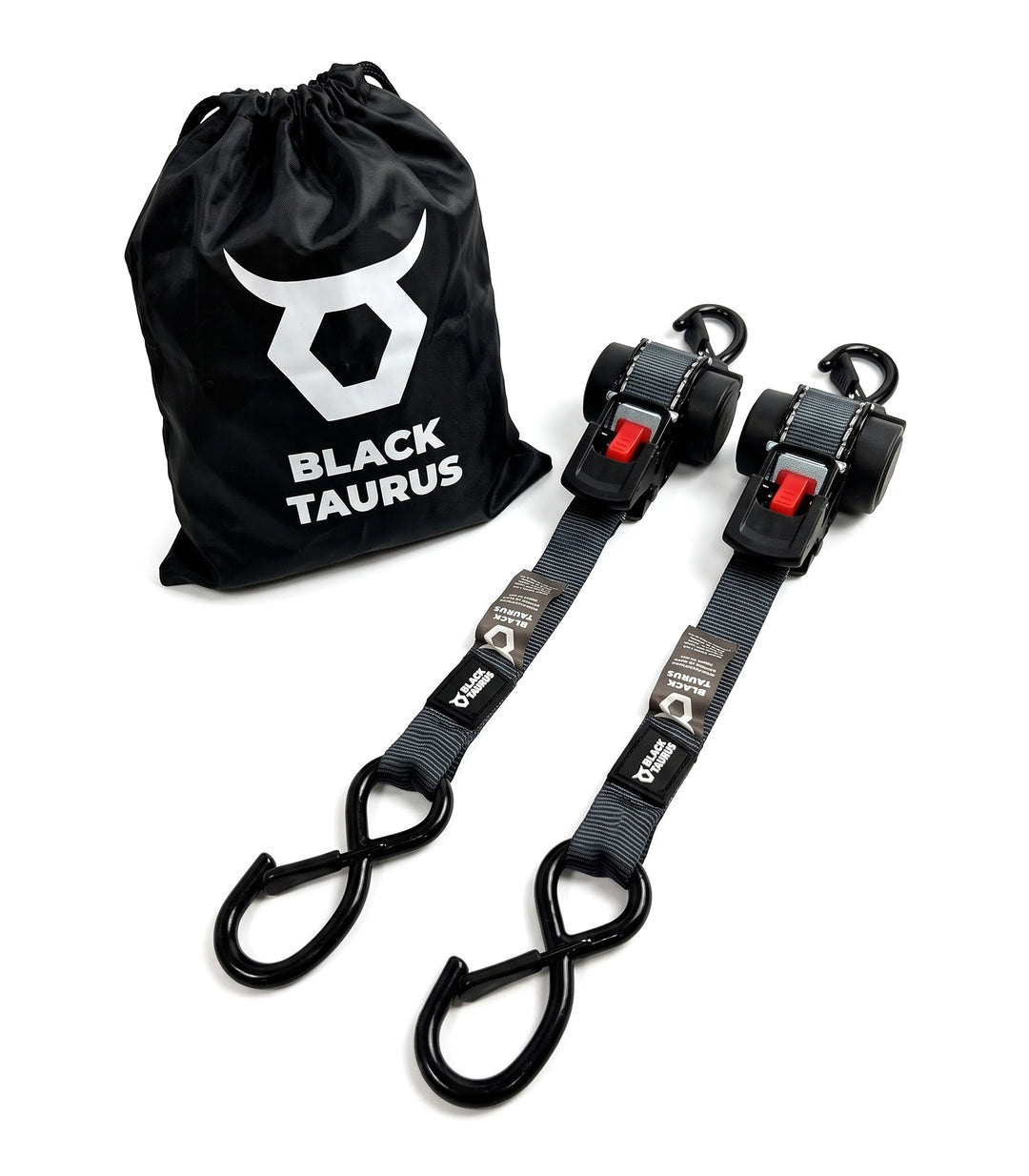 Black Taurus Retract 750 1 in retractable ratchet straps, 2-pack with Black Taurus storage bag