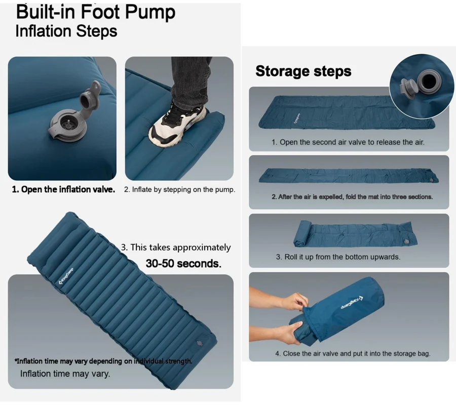 KingCamp DELUXE 10.1 Inflatable Sleeping Pad with Built-In Foot Pump