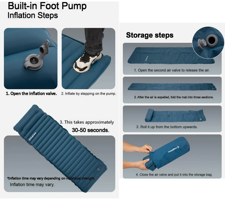 KingCamp DELUXE 10.1 Inflatable Sleeping Pad with Built-In Foot Pump