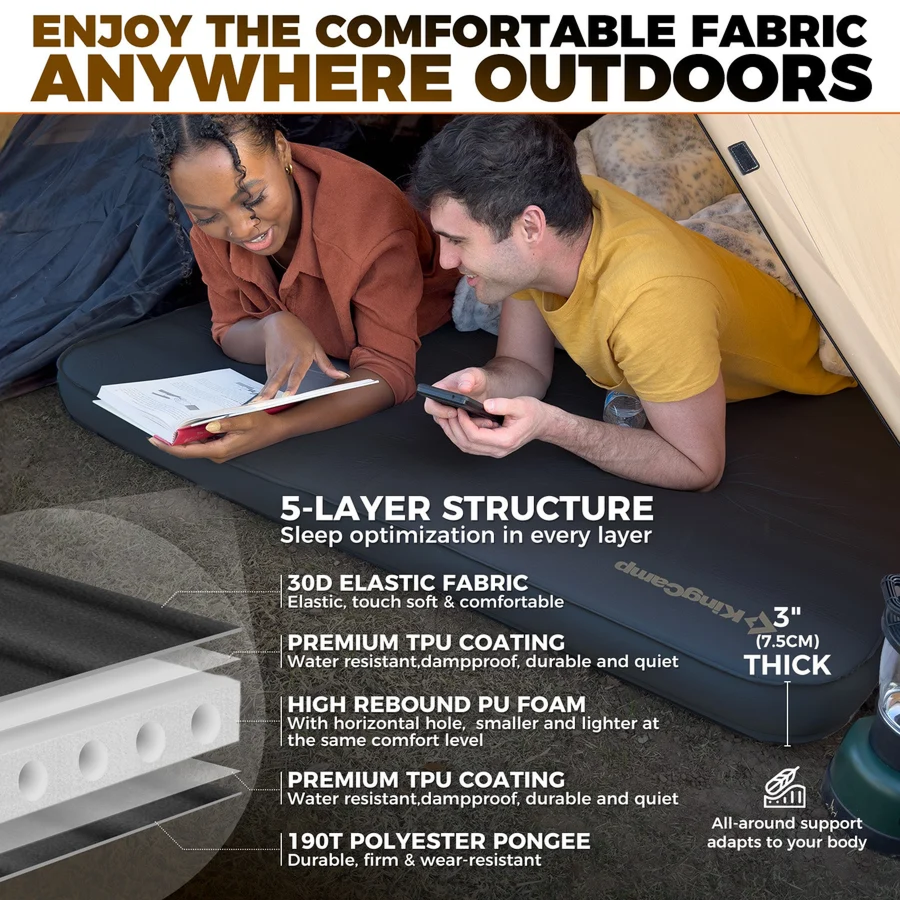 KingCamp Double Self-Inflating Camping Mattress with Built-In Pump