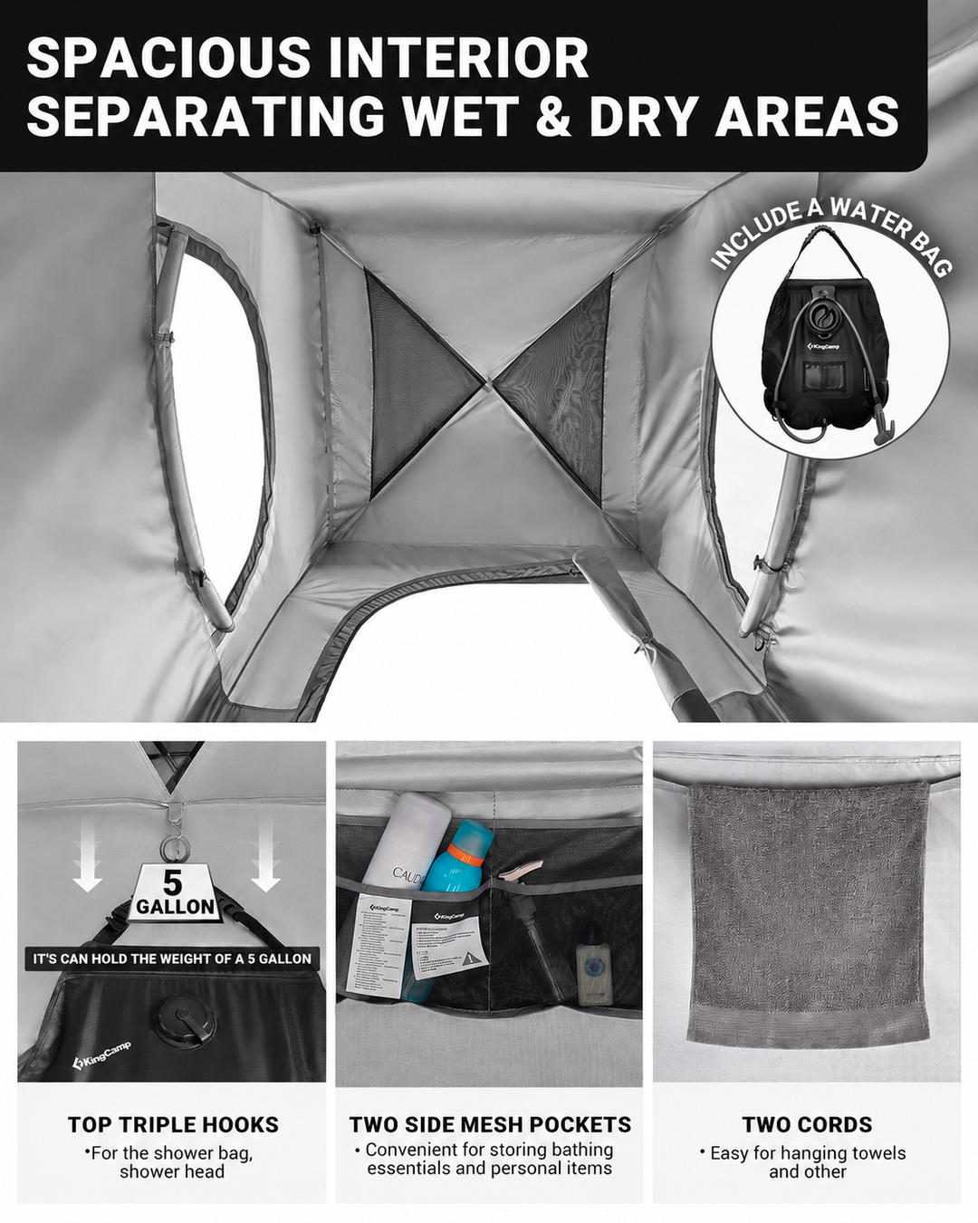 KingCamp Shower Tent with 20L Solar Shower Set